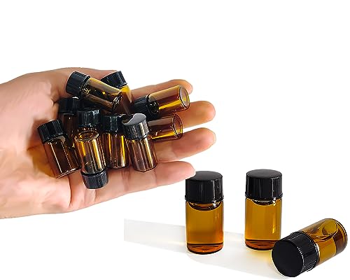 AGENIZ 3ML Amber Essential Oil Sample Bottles Set with Black Screw Caps - 50 Pack