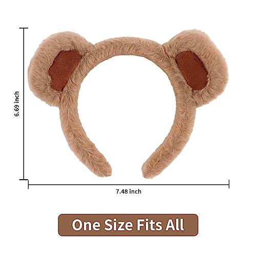 WHAVEL 2 Pcs Bear Ears Headband - Plush Animal Hair Band with White & Brown option