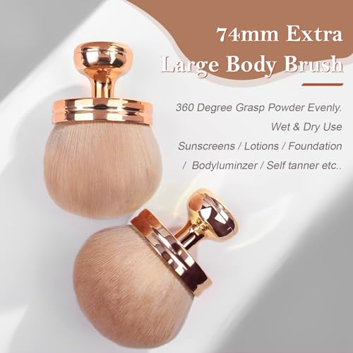 Holyenten 2 Pack Large Body Makeup Brush - 3-Inch Wide Tanning & Foundation Brush with Pouch