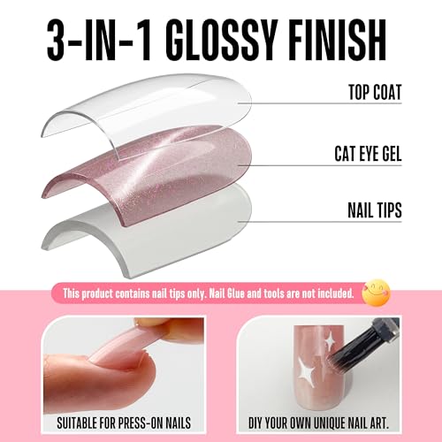 Short Sharp Square Cat Eye Nail Tips 150Pcs Dark Pink Gel-X Full Cover Fake Nails