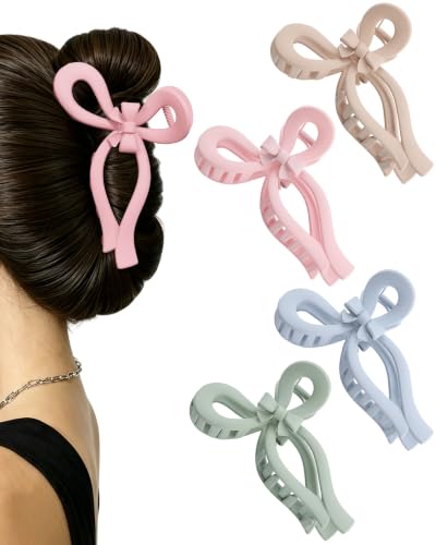 AWAYTR 4Pcs 5.1" Matte Bow Claw Clips, Extra Large for Thick Hair