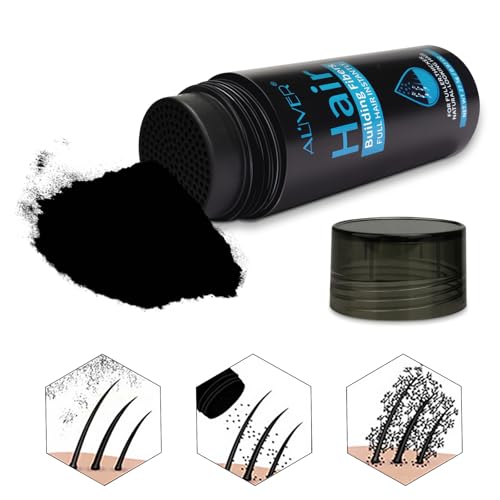 ALIVER Hair Building Fibers for Thinning Hair, Black, 27.5g with Applicator