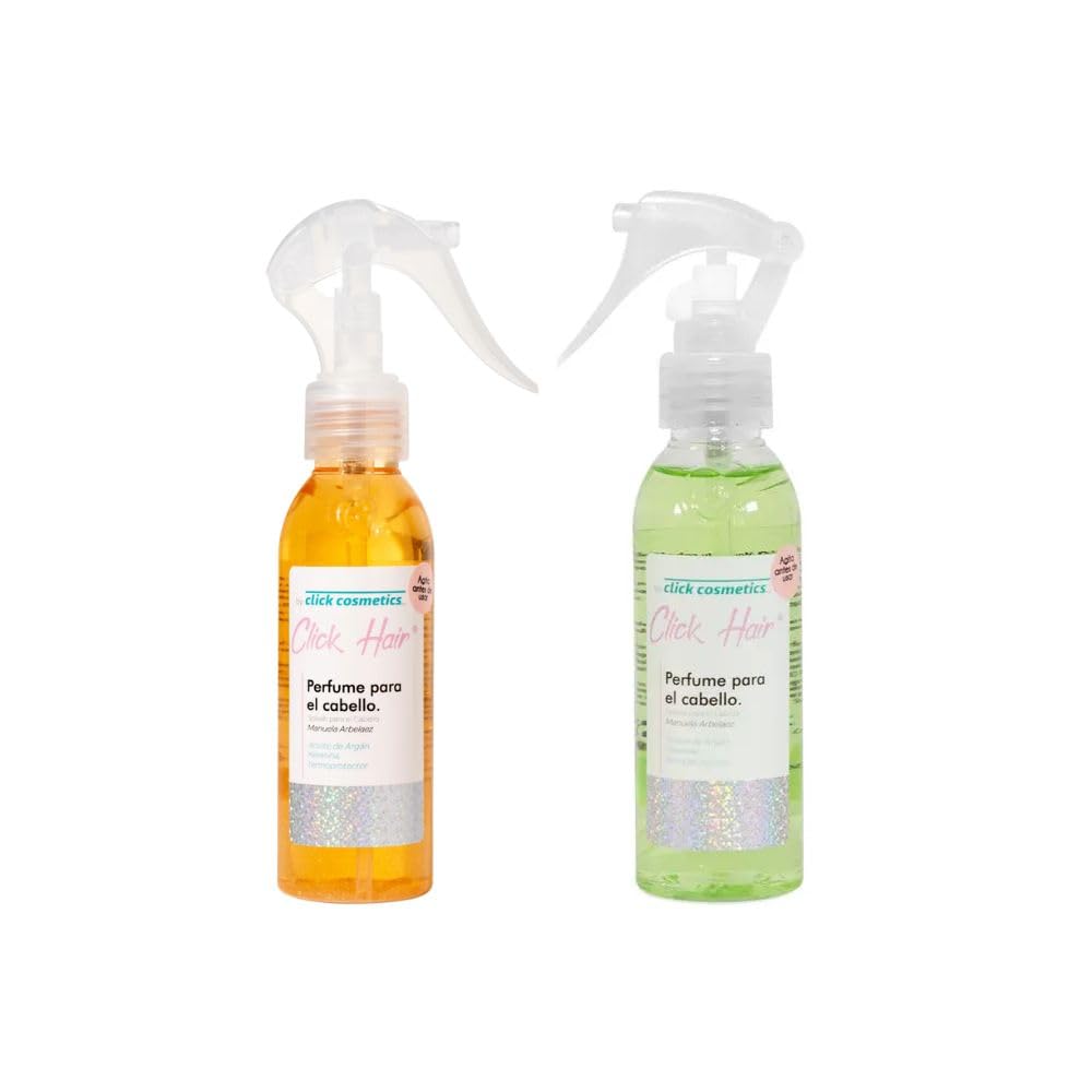 Click Hair Perfume para el cabello Naranjado y Verde (2 Pack) Click Hair Perfume Naranjado y Verde, Click Hair Paradise y Fresh, Click Hair Products, Clicl Hair Perfume