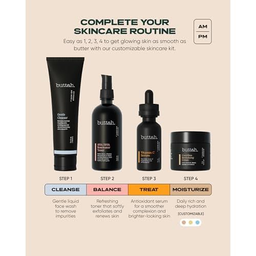 Buttah Skin Supreme Kit for Melanin Rich Skin | CocoShea Revitalizing Cream 2 oz | Vitamin C Serum 1 oz | Cleanser 3.4 oz | Rosewater Toner 3.4 oz | Black Owned Skincare