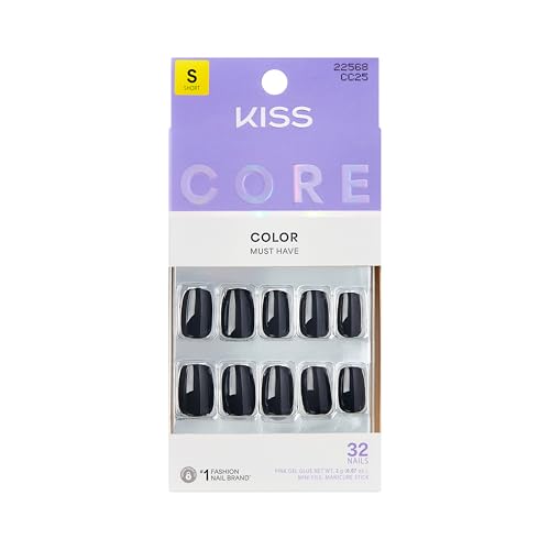 KISS Core Press On Nails - Black Squoval Short - 32 Nails & Glue