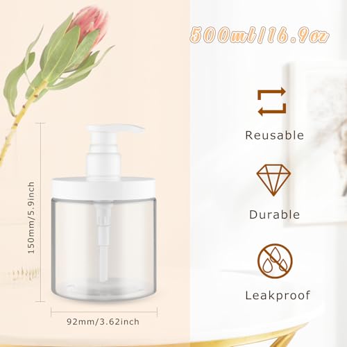 3 Pack 500ml Refillable Plastic Pump Bottles for Shampoo and Lotion