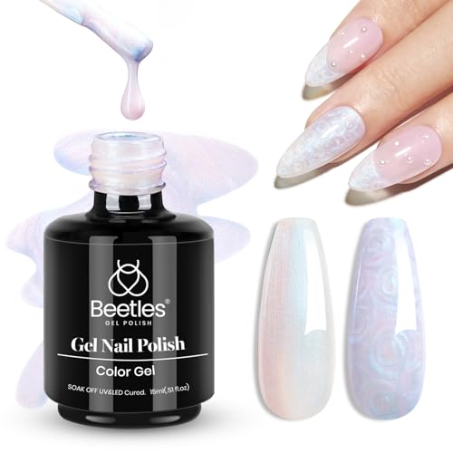 Beetles Pearl Gel Nail Polish Swirling Clouds 15ML - Pearl White & Shimmer