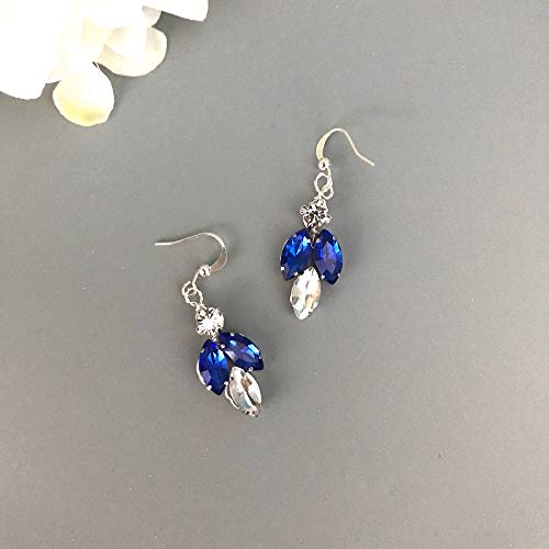 Women Blue Pearl Hair Vine Set with Earrings Bridal Hair Accessory Silver Wedding Headpiece