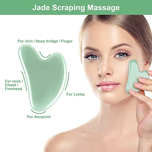 URAQT Natural Jade Gua Sha Massage Tool - 2 Pcs Facial Scraper
