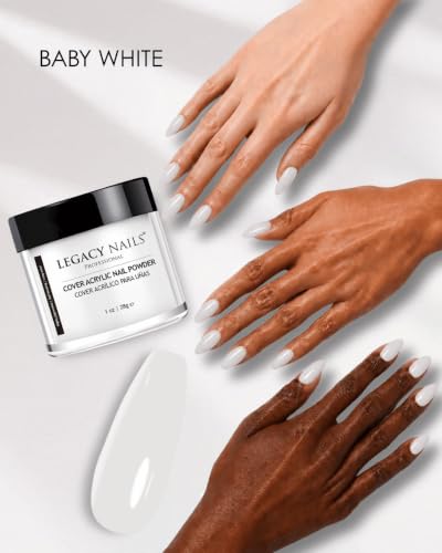 Legacy Nails Cover Acrylic Powder - Baby White 2oz for Natural & Damaged Nails