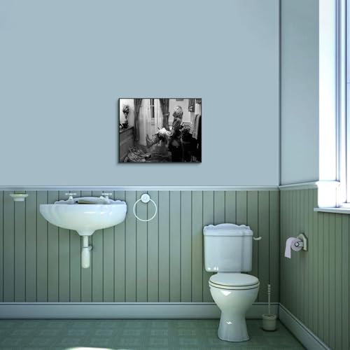 Funny Bathroom Wall Art Set of 4 - Black & White Vintage Prints
