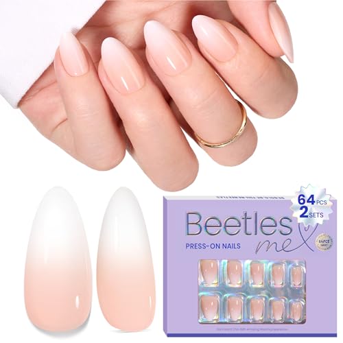 Beetles Ombre Press-On Nails - 64Pcs Short Almond Nude Pink Tips