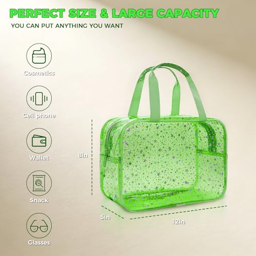 Junesters Green Star Pattern Large Clear Makeup Bag 12x5x8