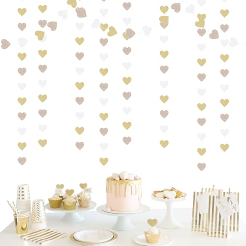 White Gold Champagne Heart Garland - 52ft Bachelorette Party Decor