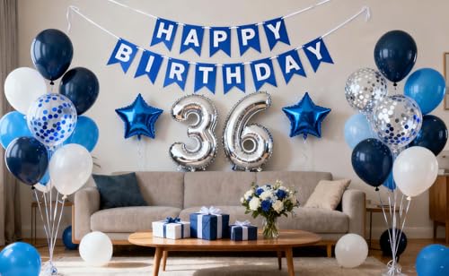 Blue & Silver 36th Birthday Party Decorations Set for Men