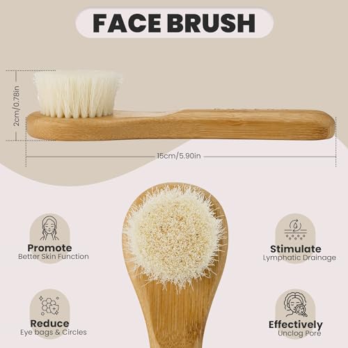 Lymphatic Drainage Dry Brush Set - Body & Face Brushes with Natural Bristles