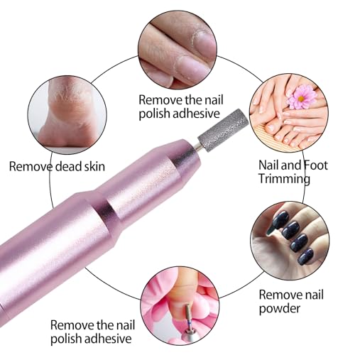 Nail Drill Kit Electric Rechargeable Set Cordless Nail Art Grinding Machine Compact Professional Nail File for Gel Manicure Pedicure Polishing Tool Household,Nail Removal Machine (Metallic Pink)