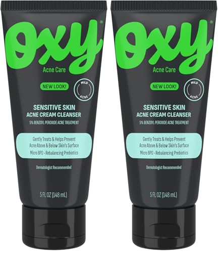 Oxy Acne Cream Cleanser for Sensitive Skin - 5% Benzoyl Peroxide (Pack of 2)