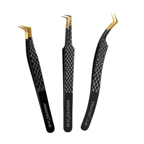 ANNAFRIS 3PCS Lash Tweezers Set with Precision Fiber Tips for Easy Application