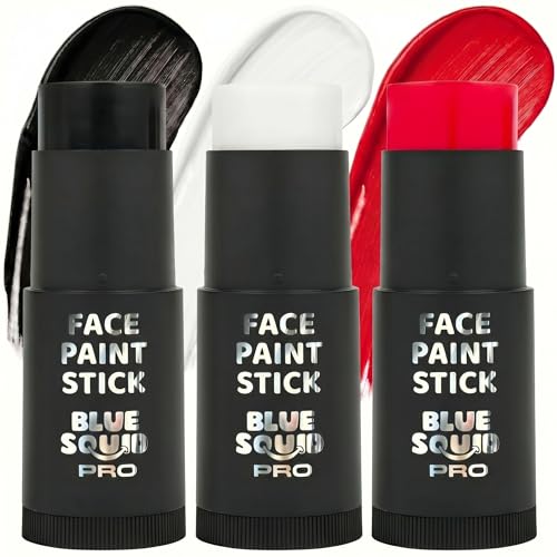 Blue Squid Waterproof Face Paint Stick Pro - Red, White & Black, XXL, Hypoallergenic & Vegan