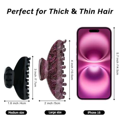 MAORULU 4-Inch Purple Glitter Hair Claw Clip for Women