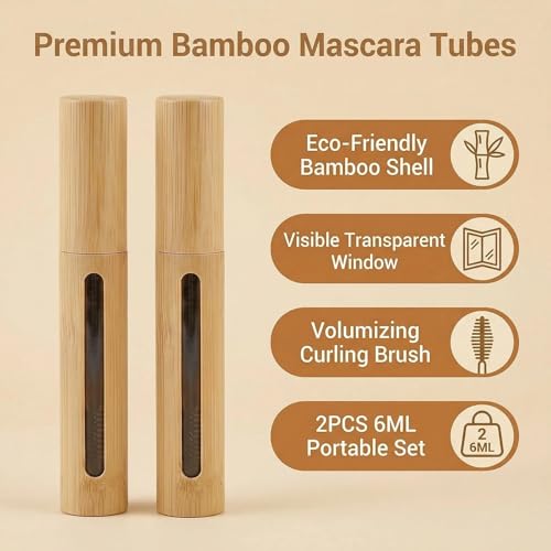 2Pcs 6ml Bamboo Mascara Tube Bottles Refillable Empty Eyelash