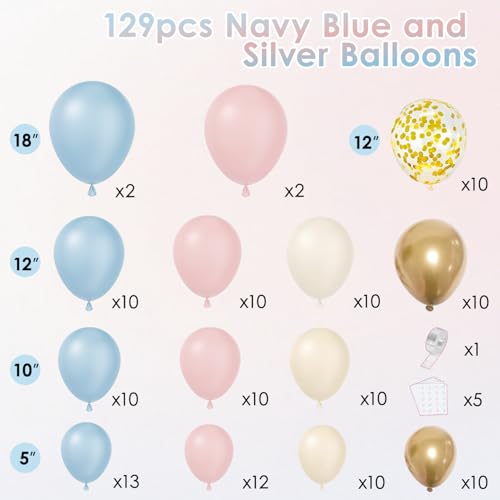 Dusty Pink & Blue Balloon Arch Kit - 129 PCs for Gender Reveal
