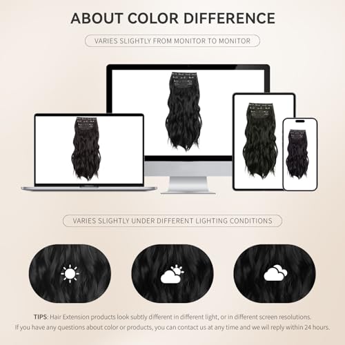 Black Hair Extensions, 20 Inches Soft Synthetic Curly Hair Extensions Clip ins (Color: Black)