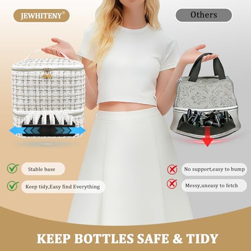 JEWHITENY White Nail Polish Organizer Bag for 30 Bottles & Lamp