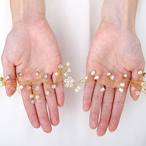 Yean Gold Wedding Hair Vine Long Bridal Headband - 100cm Hair Accessories for Bride & Bridesmaid