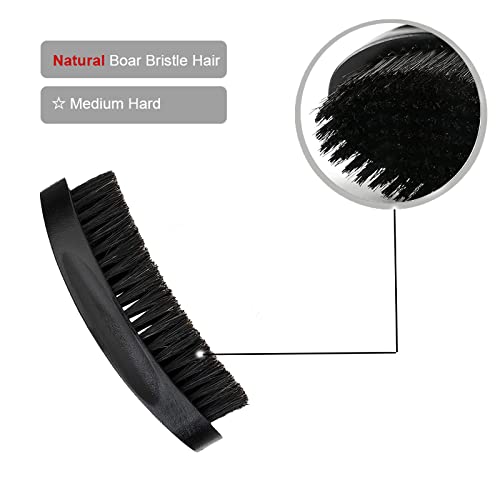 LexRory Black Medium Hard Curved Wave Brush for Men - Beech & Boar Bristle Styling Tool