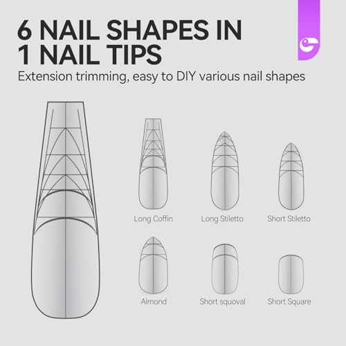 gelike ec D-Coffin Dual Forms 3-in-1 Gel Nail Tips Set – Coffin, French, Matte Finish