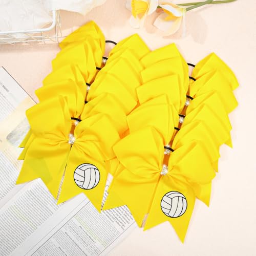 Aileam Yellow Volleyball Cheer Bows - 12 PCS 8" Hair Accessories