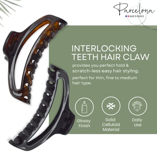 Parcelona French Small Tortoise Shell & Black Jaw Hair Claw Clips (2 Pack)