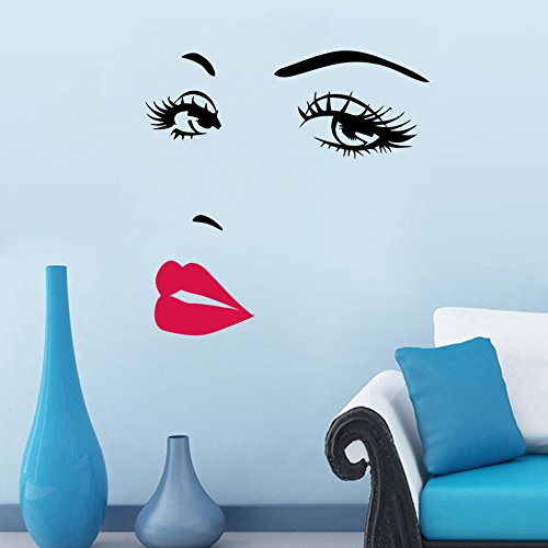Red Lips Eyelash Wall Decal - Vinyl Sticker for Home Decor