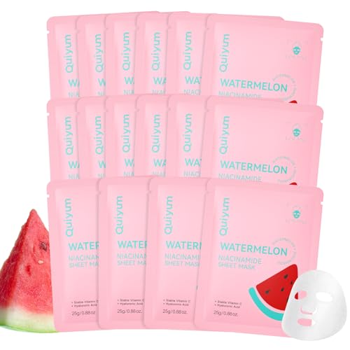 QUIYUM 14 Pack Watermelon Niacinamide Sheet Masks - Hydrating Facial Masks for All Skin Types