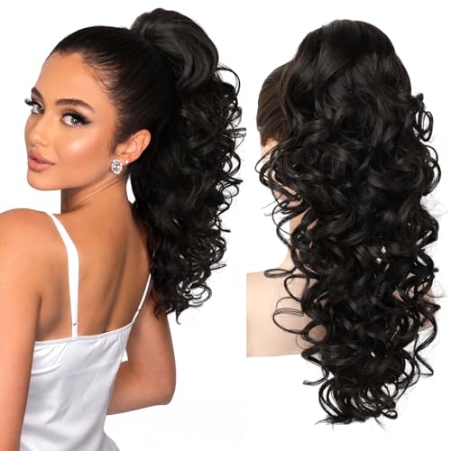 SEIKEA 18-Inch Fluffy Curly Ponytail Extension - Black Brown