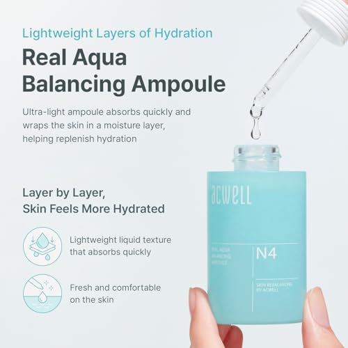 ACWELL Real Aqua Balancing Ampoule - Hydrating Serum with Hyaluronic Acid & Sea Water for Sensitive Skin, 1.18 fl oz