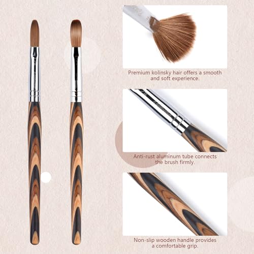 Rolabling Kolinsky Nail Brush with Red Wooden Handle - Size 8