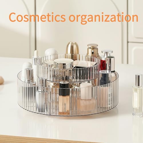 Vacane 2 Tier Plastic Lazy Susan Rotating Organizer - Medium, Clear Cabinet Turntable for Spice, Makeup, Kitchen & Bath
