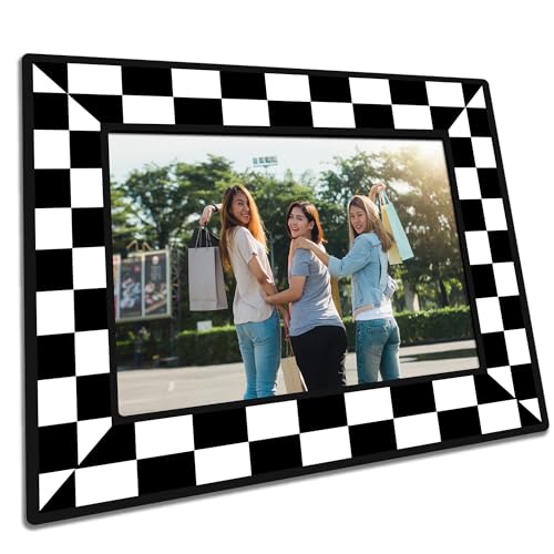 Classic Black & White Checkerboard Wooden Picture Frame - 5x7 Tabletop Display
