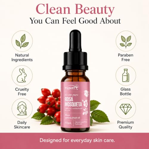 FUNAT 100% Pure Rosehip Oil - Facial & Skin Moisturizer - 0.3 Fl Oz - Pack of 1
