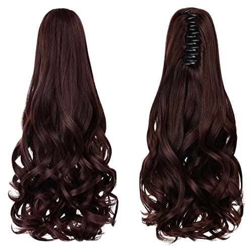 16" Chestnut Red Ponytail Extensions - Synthetic Wavy Claw Clip