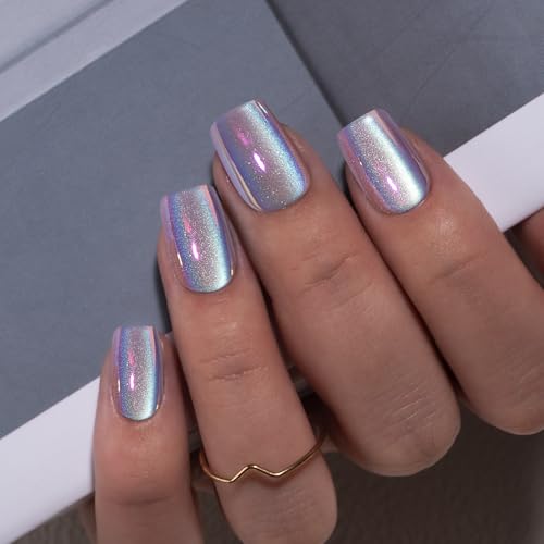 CurvLife Chrome Square Cat Eye Press On Nails - 32PCS Soft Gel