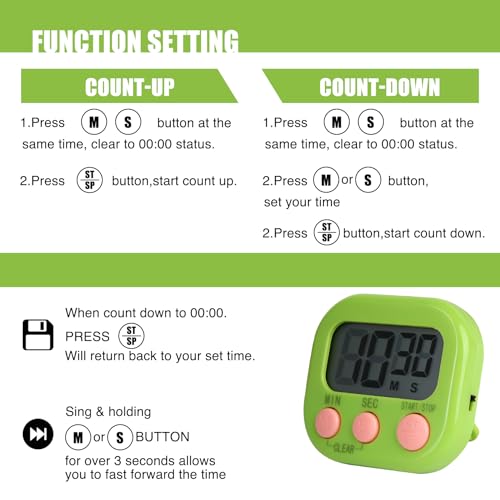 6 Pack Digital Kitchen Timers with Loud Alarm & Big LCD Display