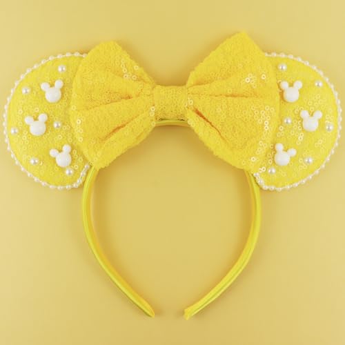 Yellow Sequin Mouse Ears Headband with Pearl - LIHELEI Costume Accessory