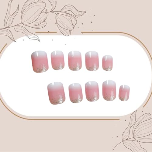 24 Pcs French Tip Press On Nails - Short Square Pink White Gradient