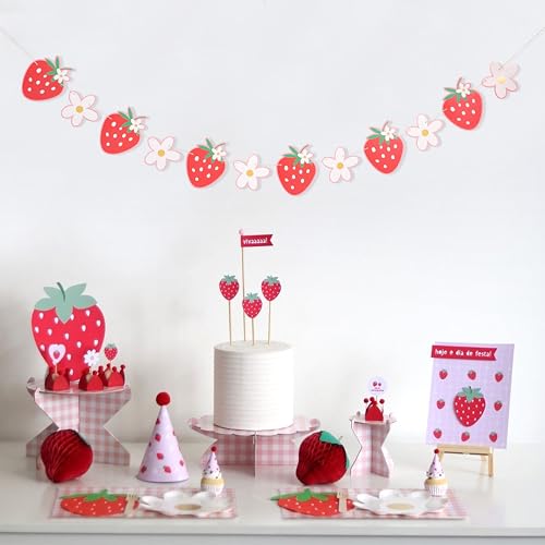 Strawberry and Daisy Banner for Birthday Party Decorations