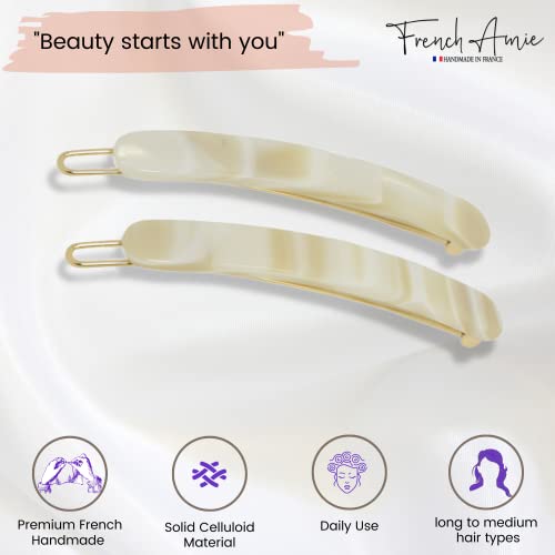 French Amie 2.5" Cellulose Acetate Rounded Oblong Hair Clips, Cream Ivory