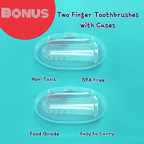 Little Fox Baby Oral Care Set 62 Pcs - Infant Tongue & Gum Cleaners with 2 Finger Toothbrushes & Cases